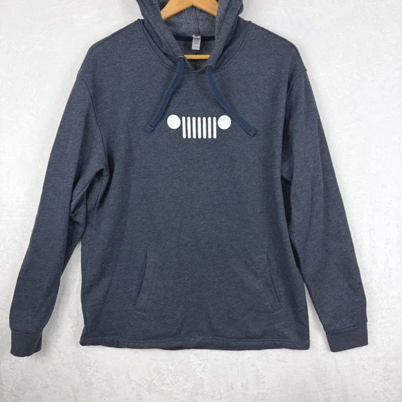 Jeep Hoodie Catch A Wave Graphic Logo Spell out Heather Navy Large - Picture 3 of 10